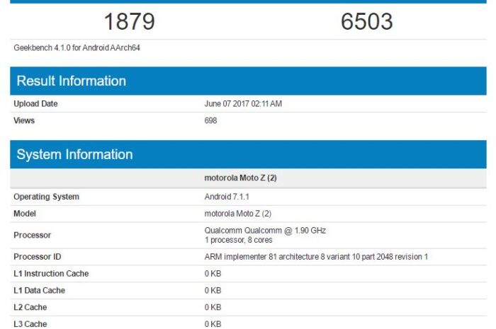 Потенциальный Moto Z2 на Snapdragon 835 показался в бенчмарке