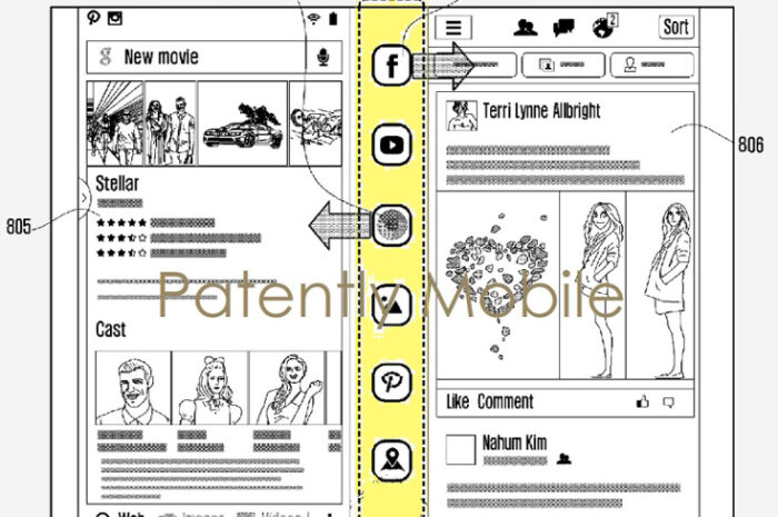 Samsung патентует смартфон, обернутый дисплеем с областью для пиктограмм на «корешке»