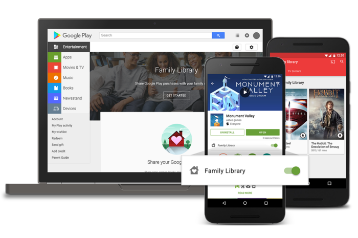 Семейная библиотека обеспечит совместный доступ к контенту Google Play